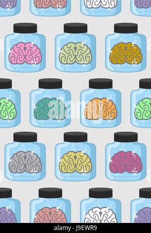 Laboratory examination  brains seamless pattern in jar. Color organs brains vector background Stock Vector