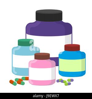 Set sport Nutrition Supplement containers vector illustration. Supplements for bodybuilding. Stock Vector