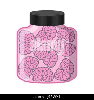 Many brain in jar. Laboratory research Organ. Vector illustration Stock Vector