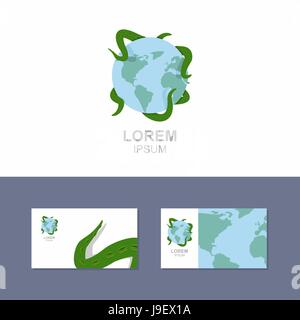 logo of  Octopus is holding the planet. Business card template Stock Vector