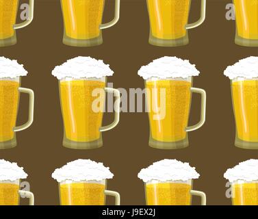seamless pattern of glass tankards of frothy beer Stock Vector