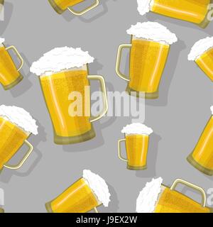 seamless pattern of glass tankards of frothy beer Stock Vector
