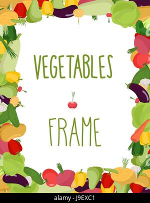 Fresh vegetables frame. Healthy food vector illustration Stock Vector