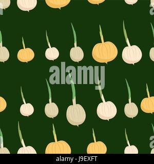 Background of the onion bulbs. Vector seamless pattern of vegetables. Vector texture Stock Vector