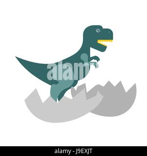 Dinosaur and egg. Cub Tyrannosaurus hatched from an egg. Little cute t-Rex. Jurassic animal. Stock Vector