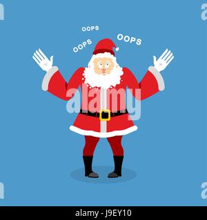 Surprised Santa Claus speak OOPS. Perplexed grandfather with beard in red suit. Struck Christmas character. Man with wide-open eyes. Illustration for  Stock Vector
