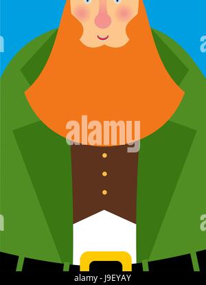 Good Leprechaun in green frock coat. Big Red Beard. The cheerful leprechaun in Brown waistcoat. Illustration for Saint Patrick's Day March 17. Nationa Stock Vector