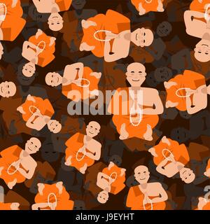 Tibetan monk 3d texture. Shaolin monk seamless pattern. Yoga Buddhist Tibet background. Novice of monastery in orange dress Stock Vector