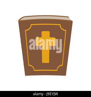 Bible. Thick ancient book. Divine old book. Holy Bible Closeup. Christian Bible and cross. scripture Church logo concept. Stock Vector