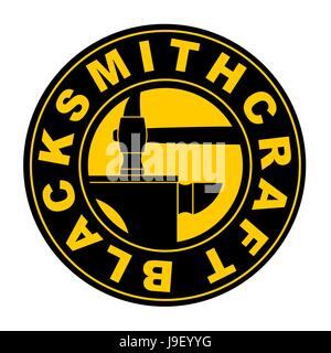 Blacksmithing emblem. Logo for smithy. Wrought iron. Hammer and anvil. Sign for smith Stock Vector