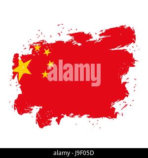 China Flag grunge style on white background. Brush strokes and ink splatter. National symbol of Chinese state Stock Vector