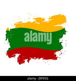 Lithuania flag grunge style on white background. Brush strokes and ink splatter. National symbol of State of Lithuania Stock Vector