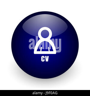 Cv blue glossy ball web icon on white background. Round 3d render button. Stock Photo