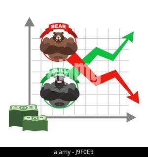 Rise and fall of  quotations of dollar. Bets on  Exchange. Bears and bulls. Red and green arrow. Business graph. graph of traders on stock exchange. S Stock Vector