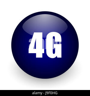 4g blue glossy ball web icon on white background. Round 3d render button. Stock Photo