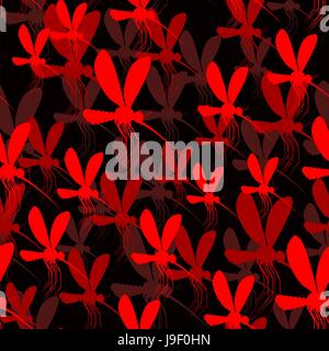 Mosquito seamless pattern. Red mosquito 3D texture. 3d background of insects. Swarm of mosquitoes. flock of malarial mosquitoes. Background risk of mo Stock Vector