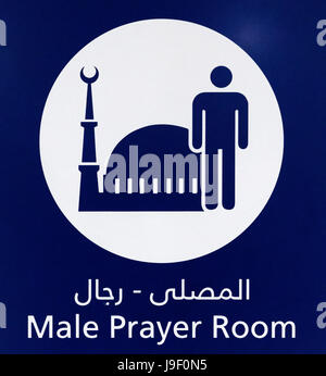 Prayer room sign, Dubai International Airport, United Arab Emirates. Stock Photo