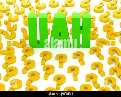 UAH sign surrounded by question marks. Concept 3D illustration Stock ...