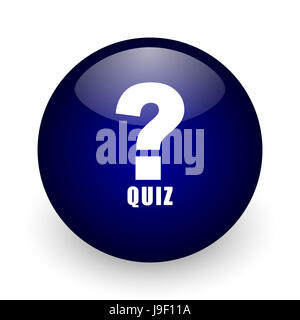 Quiz blue glossy ball web icon on white background. Round 3d render button. Stock Photo