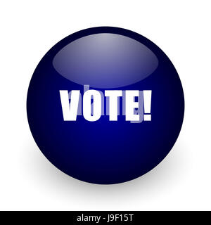 Vote blue glossy ball web icon on white background. Round 3d render button.