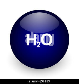 Water blue glossy ball web icon on white background. Round 3d render button. Stock Photo