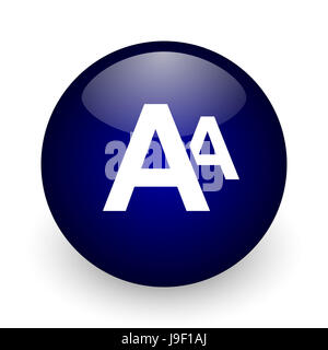 Alphabet blue glossy ball web icon on white background. Round 3d render button. Stock Photo