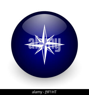 Compass blue glossy ball web icon on white background. Round 3d render button. Stock Photo