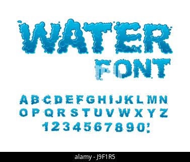 Water font. Aqua alphabet. Drops of water ABC. Wet Letters Stock Vector