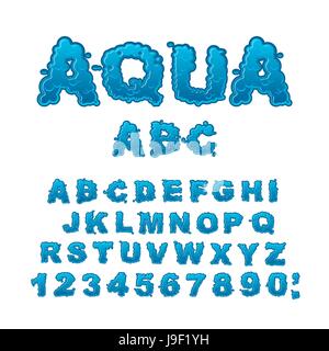 Aqua ABC. Drops of water alphabet. Wet Letters. Water font. Stock Vector