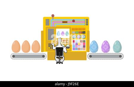 Happy Easter. Apparatus for production of Easter eggs. Chicken egg Easter egg color is processed. Technologically,  process of making beautiful Easter Stock Vector