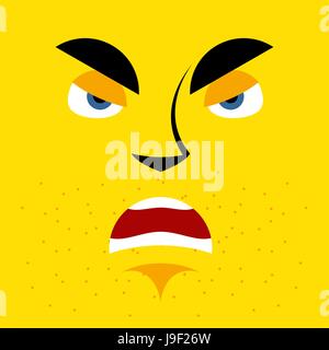 Cartoon angry face on yellow background. aggressive, Grumpy emotion. Dissatisfied with person frowns. Hostile character Stock Vector