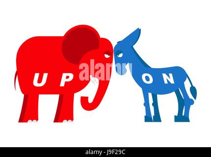 Red elephant and blue donkey symbols of political parties in America. Democrats against Republicans. Opposition to USA policy. Symbol of political deb Stock Vector