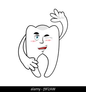 Funny tooth winks and waves. Good character for dentistry. Corporate hero for dentist Stock Vector