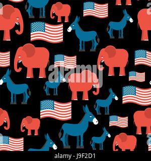 Elephant and Donkey seamless pattern. Symbols of Democrats and Republicans. Texture for election and debate in America. Democrat donkey and Republican Stock Vector