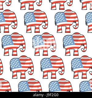 Republican Elephant seamless pattern. Elephant texture. Symbol of a political party in America. Political illustration for elections in America. Textu Stock Vector