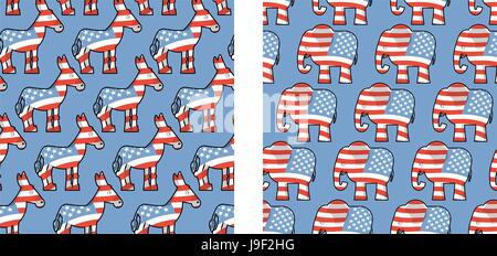 Donkey and elephant symbols of political parties in America. USA elections seamless pattern. Democrats against Republicans. Opposition to policy Stock Vector