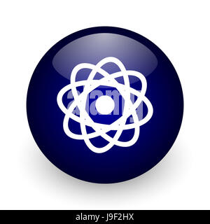 Atom blue glossy ball web icon on white background. Round 3d render button. Stock Photo