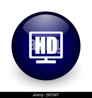 Hd display blue glossy ball web icon on white background. Round 3d render button. Stock Photo