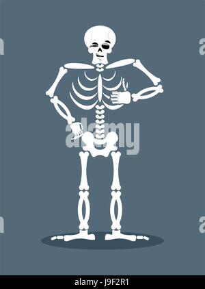 Skeleton showing thumbs up. Signs all right. Happy skull. Bone Hand showing ok. Gesture of  hand. Good dead Stock Vector