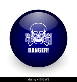 Danger skull blue glossy ball web icon on white background. Round 3d render button. Stock Photo