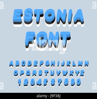 Estonia font. Estonian flag on letters. National Patriotic alphabet. 3d letter. State color symbolism Republic Stock Vector