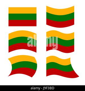 Lithuania flag. Set of flags of Republic of Lithuania in various forms. Developing flag of Lithuanian European state Stock Vector
