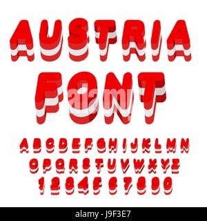 Austria font. Austrian flag on letters. National Patriotic alphabet. 3d letter. State color symbolism European state Stock Vector