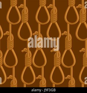 Hangman seamless pattern. Hangmans noose texture. Hanging ornament. Background of thick rope loop Stock Vector