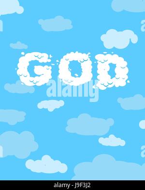 God of clouds. Cloudy white text on blue heavenly background. Stock Vector