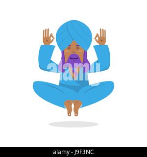 Indian yogi meditates. Yogi on white background. Good yogi in turban isolated. Human knowledge and enlightenment. Stock Vector