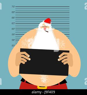 Mugshot Santa in police. Bad Claus criminal. Naughty Santa with cigar