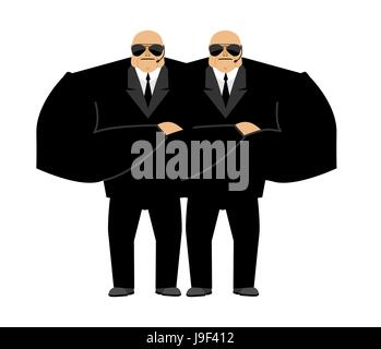 Bodyguard isolated. Security guard face control of nightclub. Black suit and hands-free. protection person on white background Stock Vector