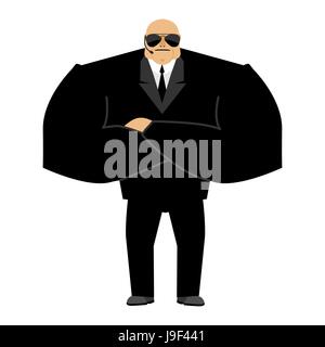 Bodyguard isolated. Security guard face control of nightclub. Black suit and hands-free. protection person on white background Stock Vector