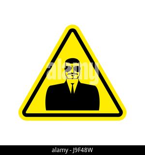 Spy Warning sign yellow. Secret Agent Hazard attention symbol. Danger road sign triangle snoop Stock Vector
